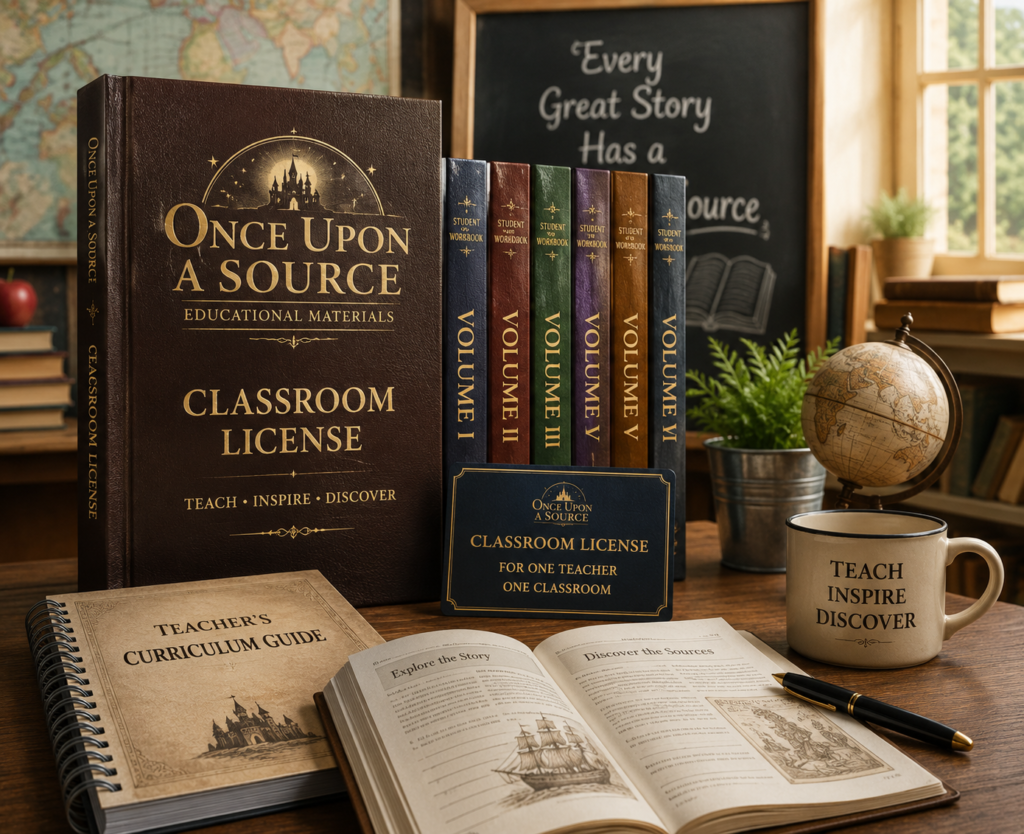Once Upon a Source Classroom License with Teacher’s Curriculum Guide and six Student Workbook volumes