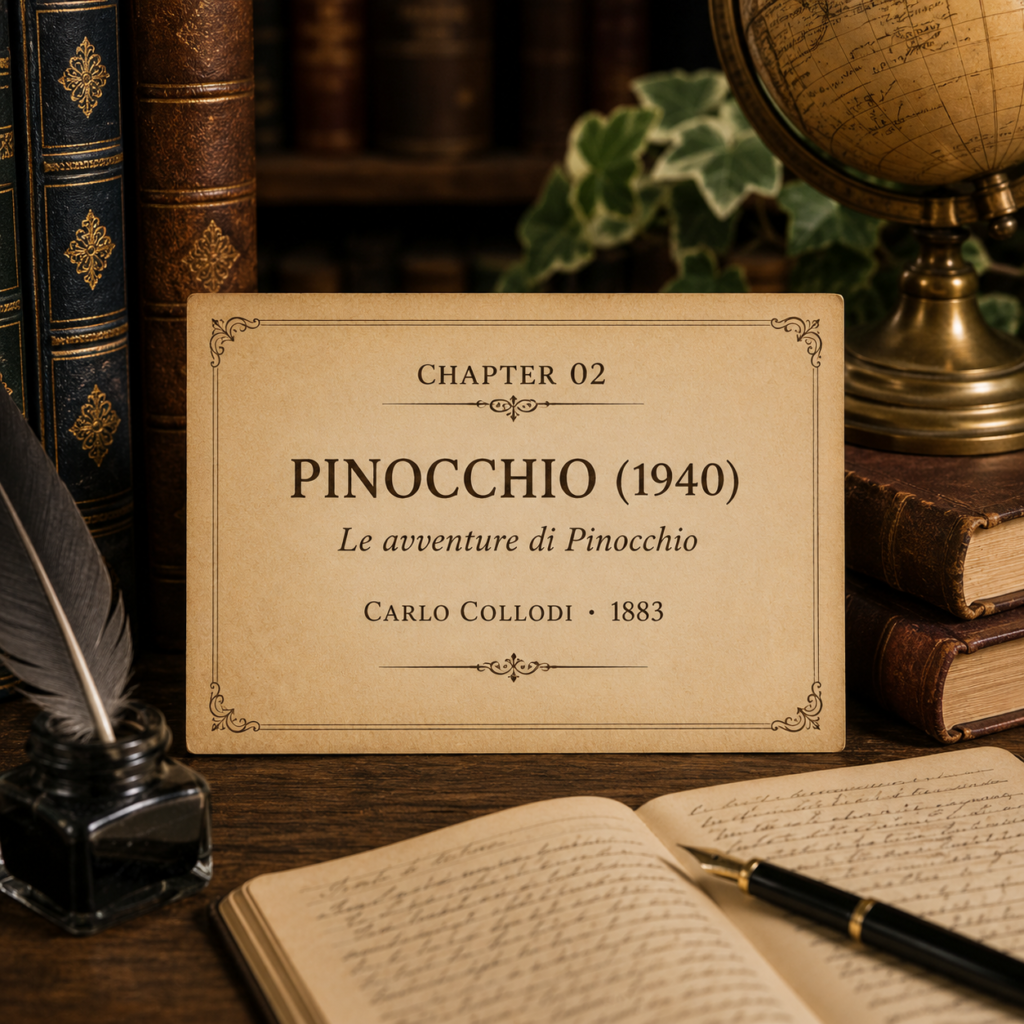 Once Upon A Source Chapter 02 — Pinocchio (1940) and its literary source, Le avventure di Pinocchio by Carlo Collodi, published in 1883.
