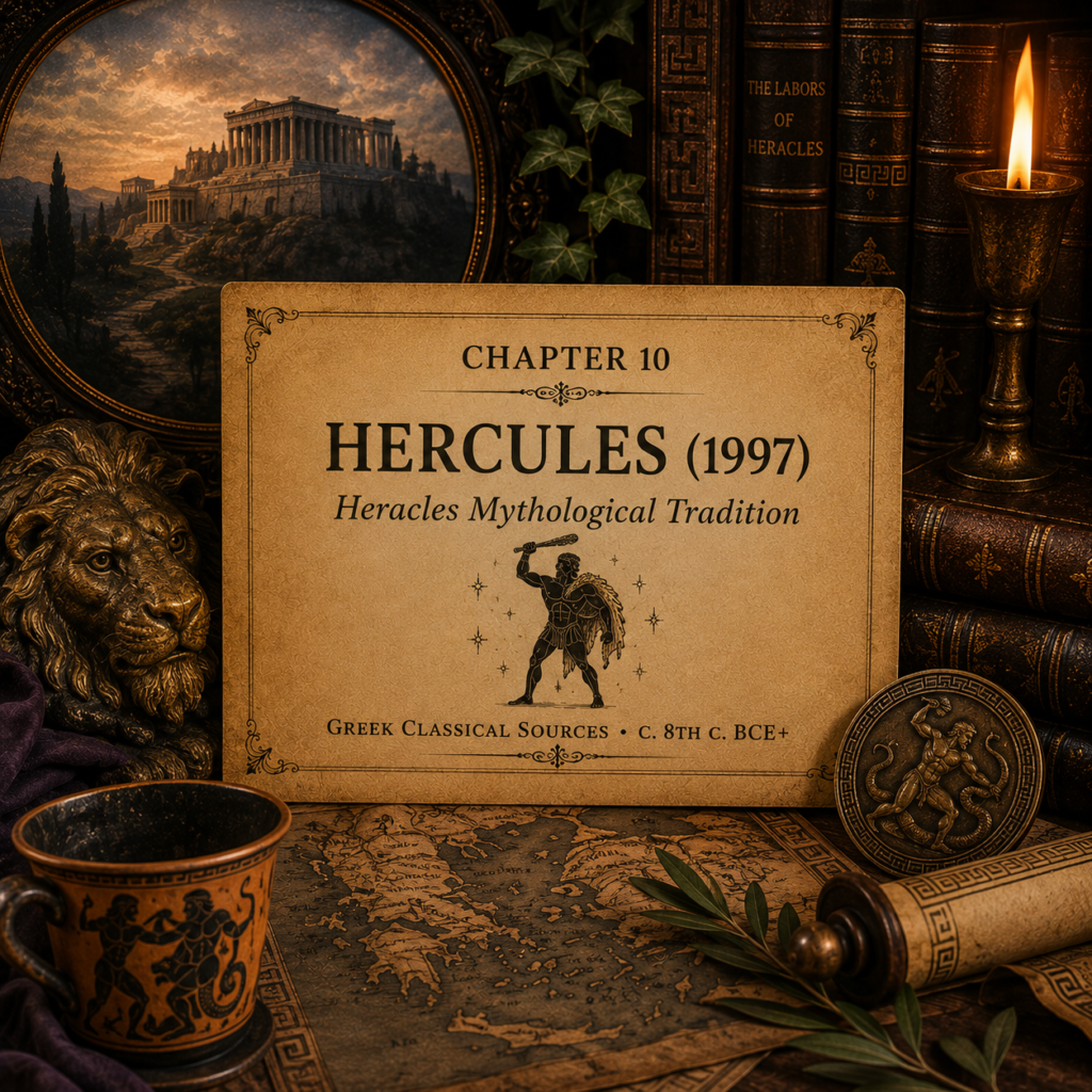 Once Upon A Source Chapter 10 — Hercules (1997), exploring the ancient Greek mythological tradition of Heracles and its classical sources.