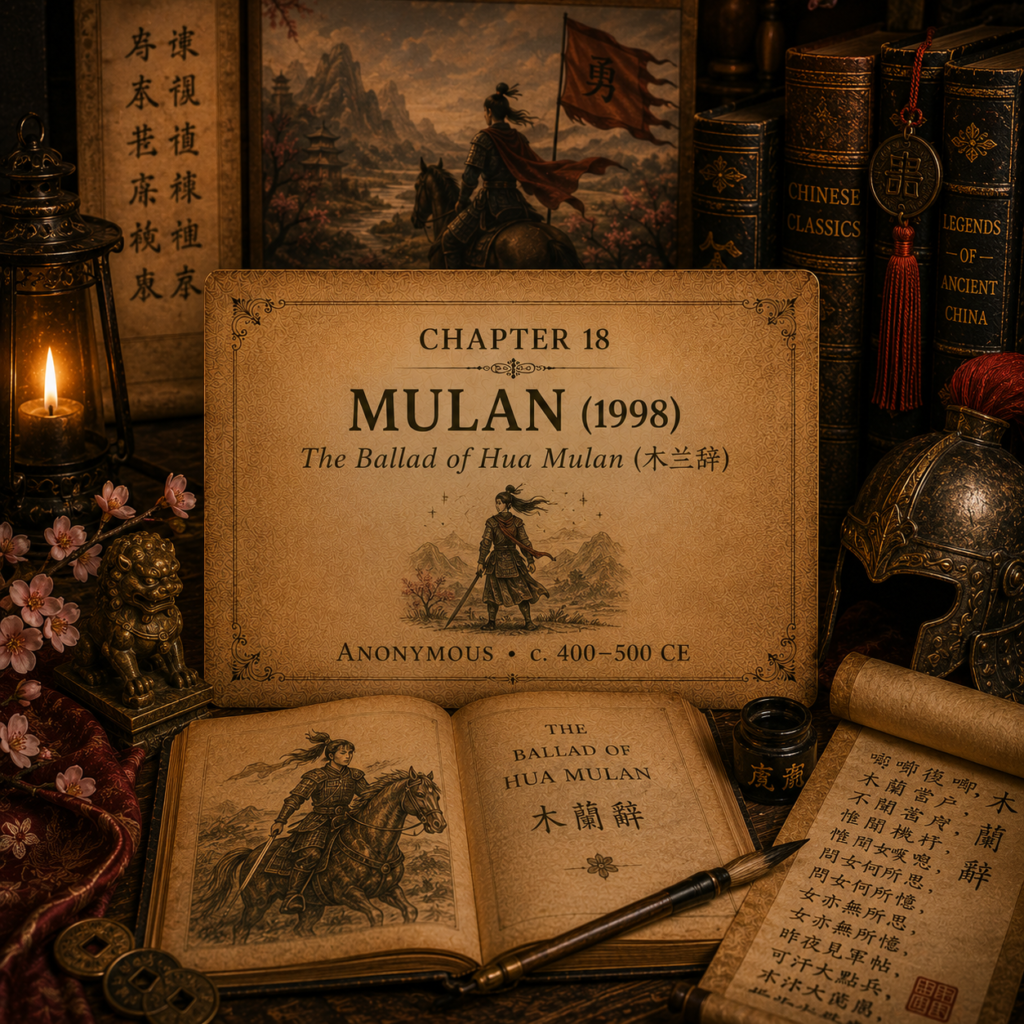 Once Upon A Source Chapter 18 — Mulan (1998) and its literary connection to the ancient Chinese poem The Ballad of Hua Mulan.