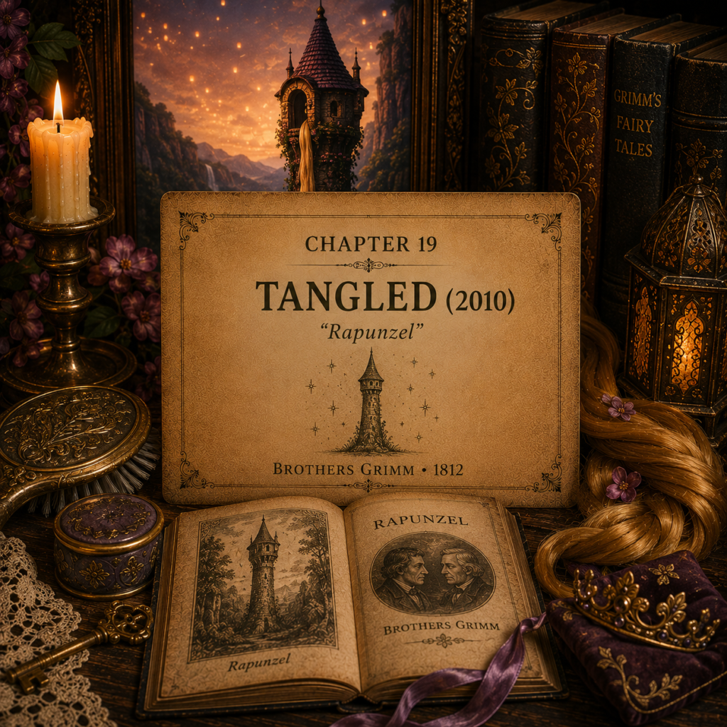Once Upon A Source Chapter 19 — Tangled (2010) and its literary connection to the Brothers Grimm fairy tale Rapunzel.