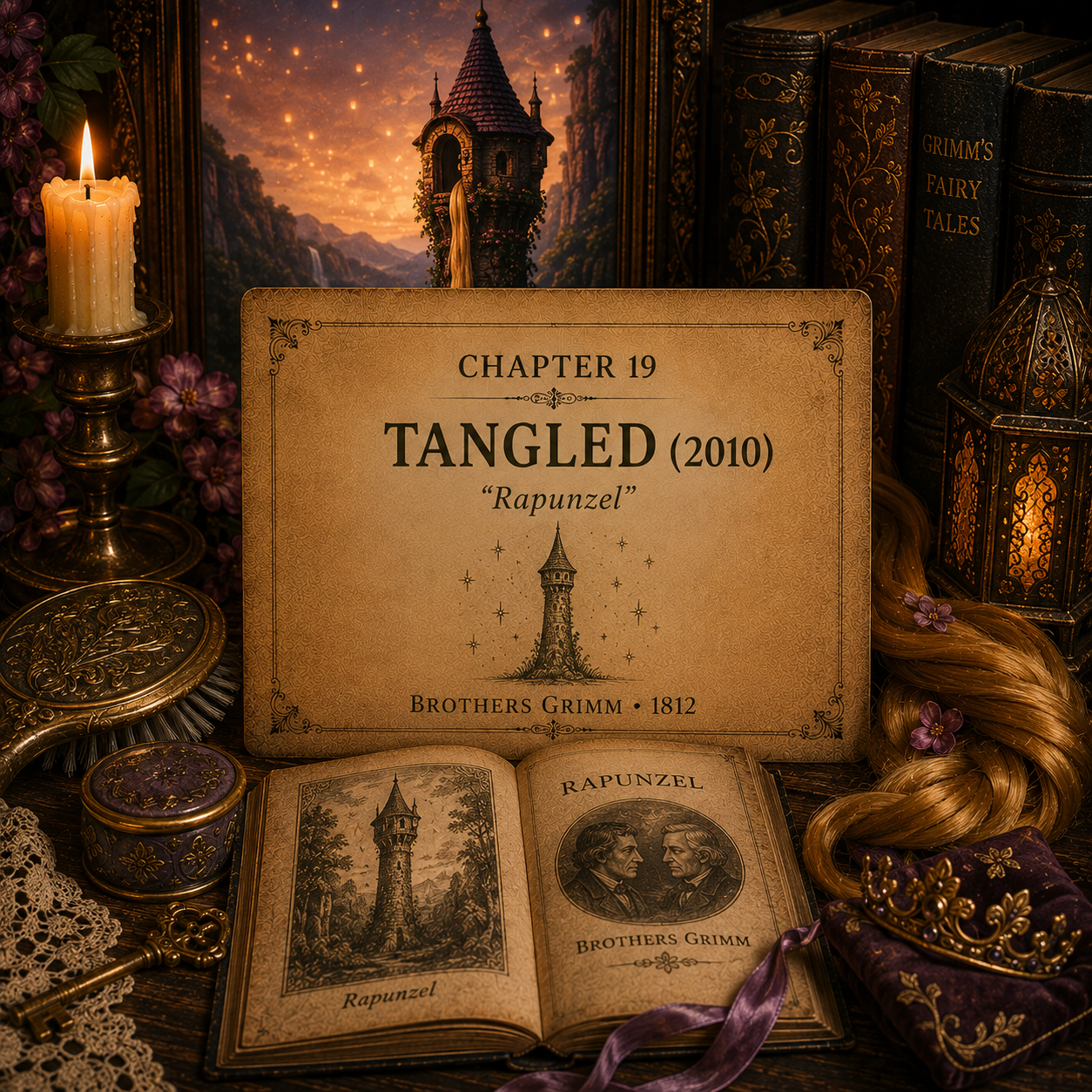 Once Upon A Source Chapter 19 — Tangled (2010) and its literary connection to the Brothers Grimm fairy tale Rapunzel.