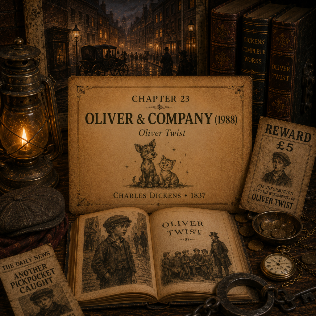 Once Upon A Source Chapter 23 — Oliver & Company (1988) and its literary source, Oliver Twist by Charles Dickens, published in 1837.