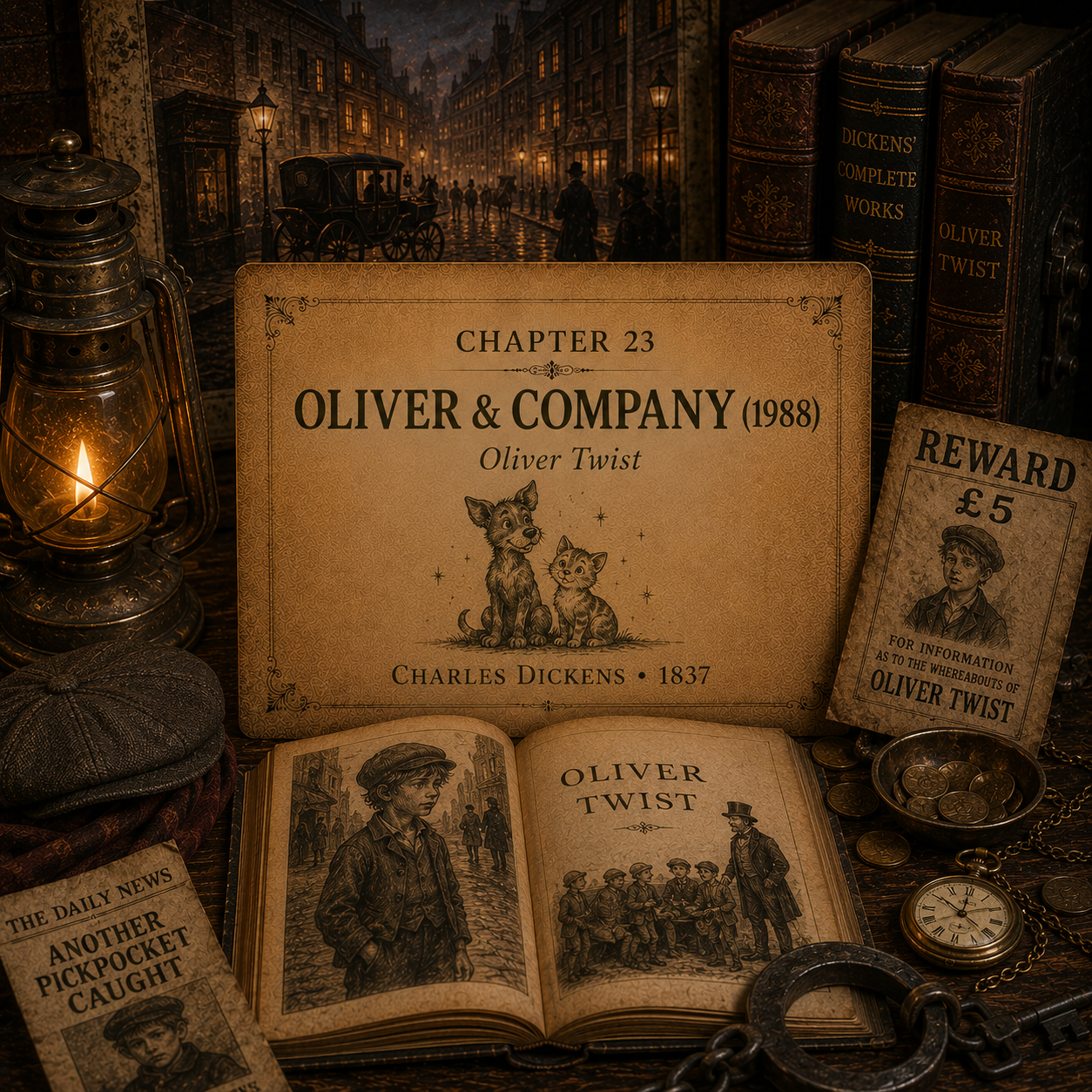 Once Upon A Source Chapter 23 — Oliver & Company (1988) and its literary source, Oliver Twist by Charles Dickens, published in 1837.