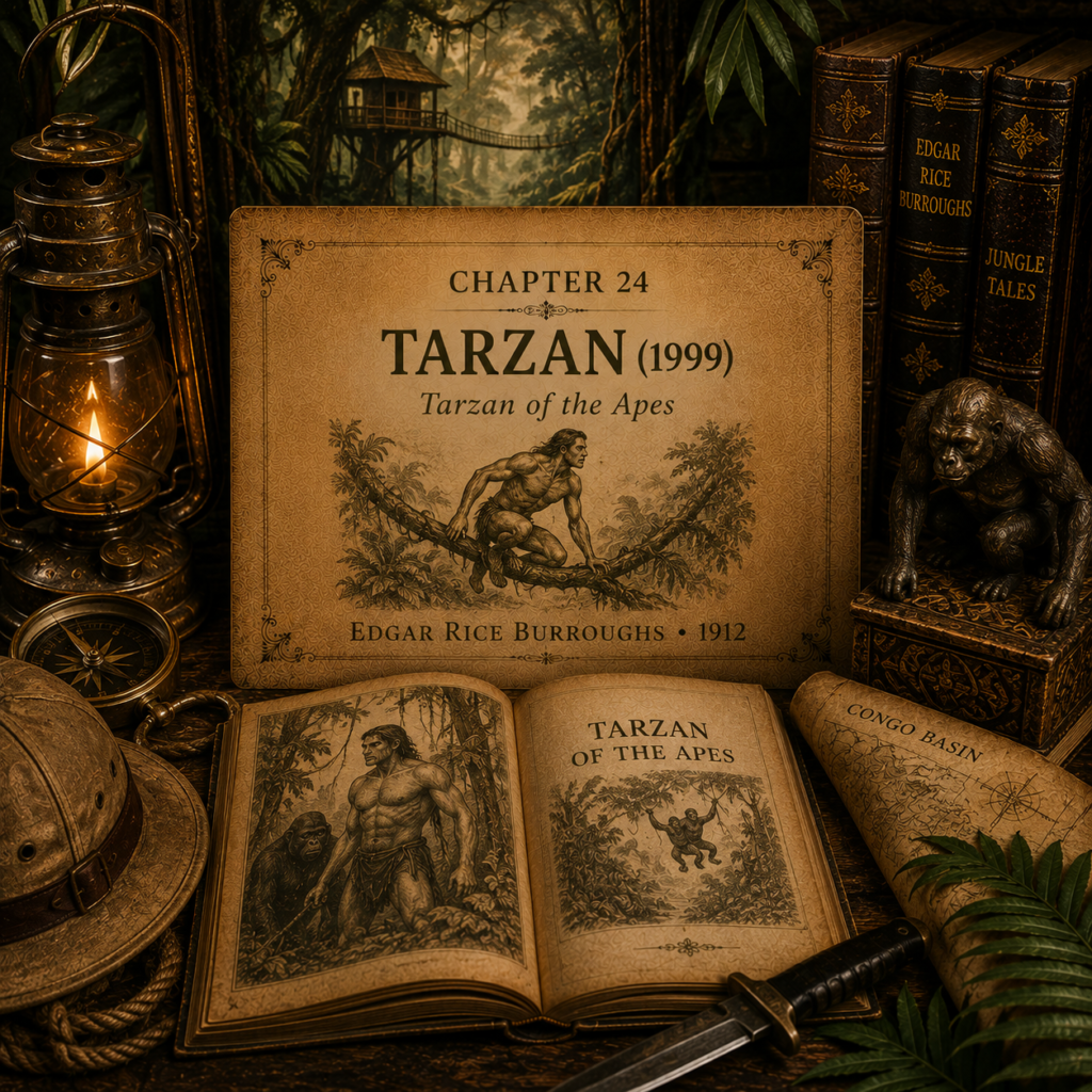 Once Upon A Source Chapter 24 — Tarzan (1999) and its literary source, Tarzan of the Apes by Edgar Rice Burroughs, published in 1912.
