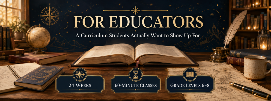 Once Upon a Source curriculum for educators featuring a 24-week program with 60-minute classes for students in grades 6–8.