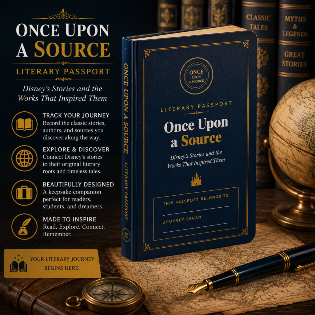Once Upon a Source Literary Passport physical book, a companion for exploring classic stories, authors, and the literary works that inspired them.