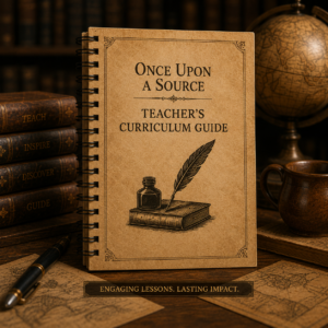 Once Upon A Source Teacher’s Curriculum Guide featuring lesson planning, literature instruction, critical thinking, and classroom teaching resources.