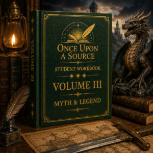 Once Upon A Source Volume III – Myth & Legend student workbook featuring mythology, legends, folklore, and literary analysis for students.