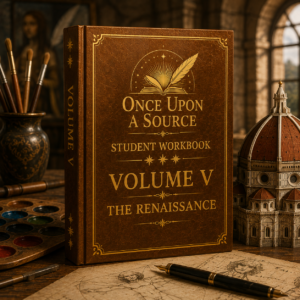 Once Upon A Source Volume V – The Renaissance student workbook featuring literature, art, history, and Renaissance-inspired learning.