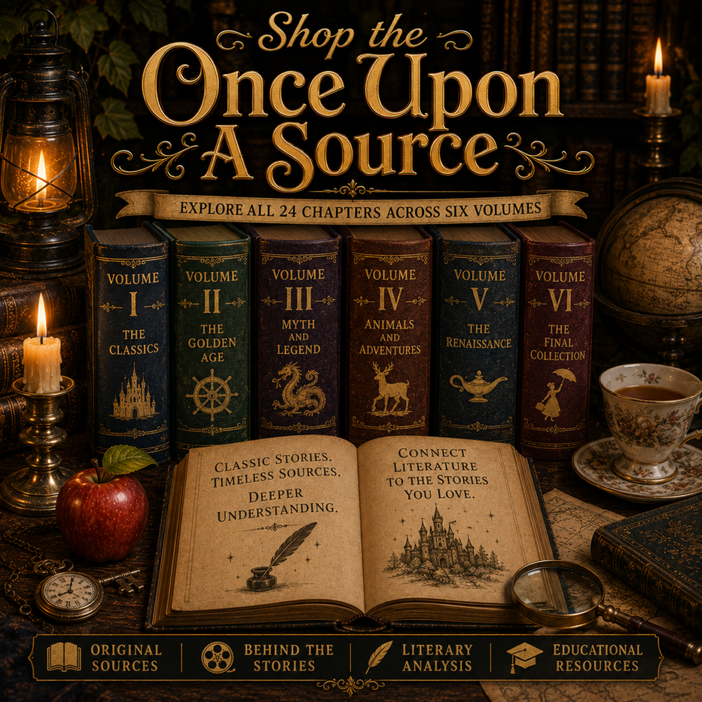 Shop Once Upon A Source featuring 24 literature and film analysis chapters across six volumes with original sources, literary analysis, and educational resources.